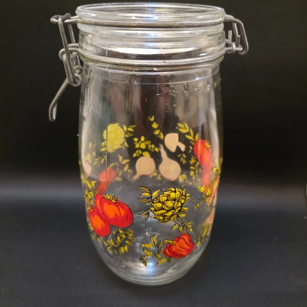 Vintage Spice Of Life Arc France Clear Glass Storage Jar Mushrooms Tomatoes 1.5L